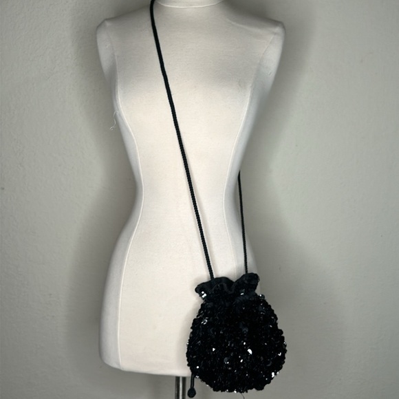 VTG La Regale Ltd Evening Bag Beaded Sequin Drawstring Purse Crossbody Reticule - Picture 12 of 12